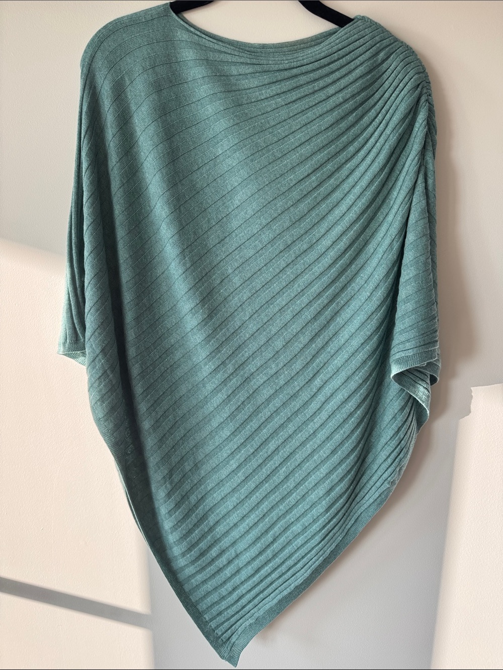 J. Jill Teal Ribbed Silk Cotton Knit Poncho - Picture 3 of 6